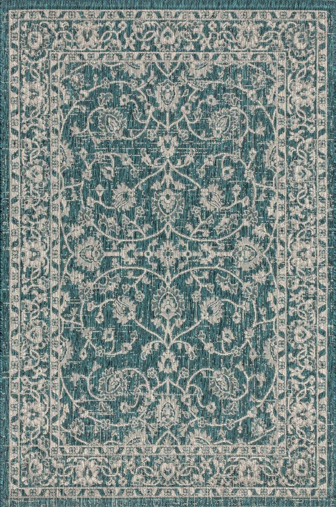 3' X 5' Teal Blue And Gray Medallion Indoor Outdoor Area Rug HomeRoots