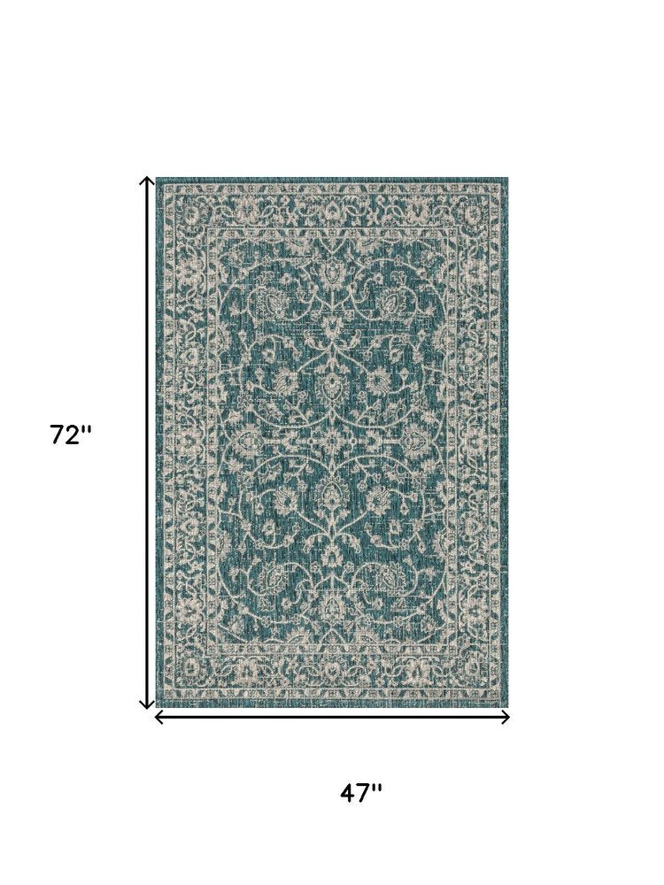 4' X 6' Teal Blue And Gray Medallion Indoor Outdoor Area Rug HomeRoots