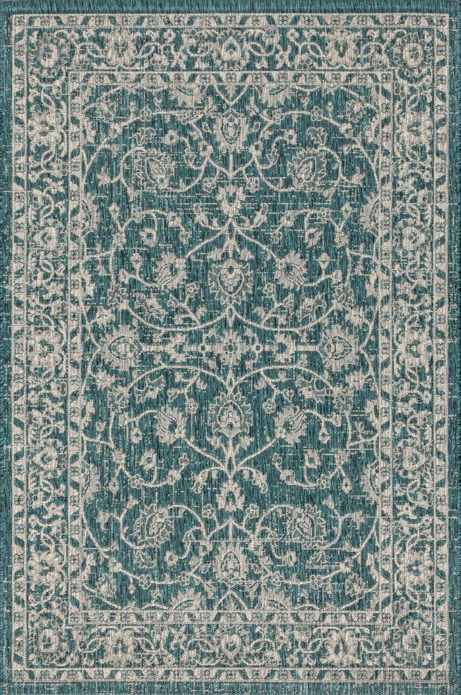 4' X 6' Teal Blue And Gray Medallion Indoor Outdoor Area Rug HomeRoots
