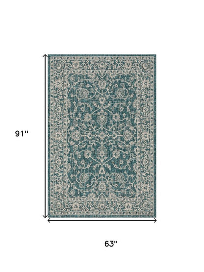 5' X 8' Teal Blue And Gray Medallion Indoor Outdoor Area Rug HomeRoots