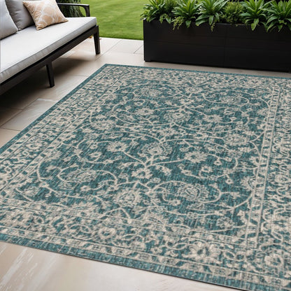 5' X 8' Teal Blue And Gray Medallion Indoor Outdoor Area Rug HomeRoots