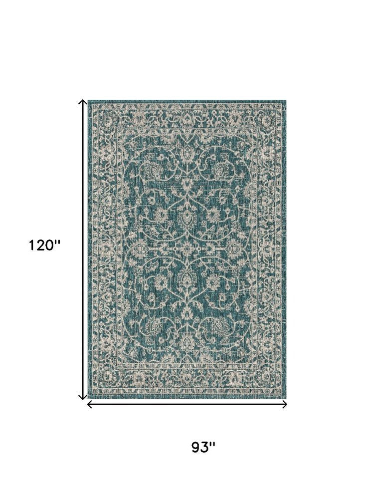 8' X 10' Teal Blue And Gray Medallion Indoor Outdoor Area Rug HomeRoots