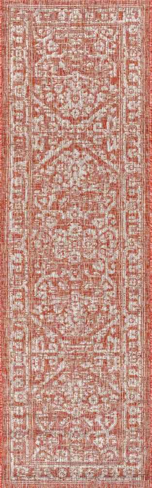 8' Red And Taupe Medallion Indoor Outdoor Runner Rug HomeRoots