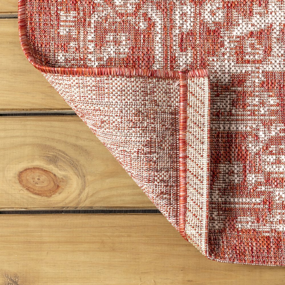 8' Red And Taupe Medallion Indoor Outdoor Runner Rug HomeRoots