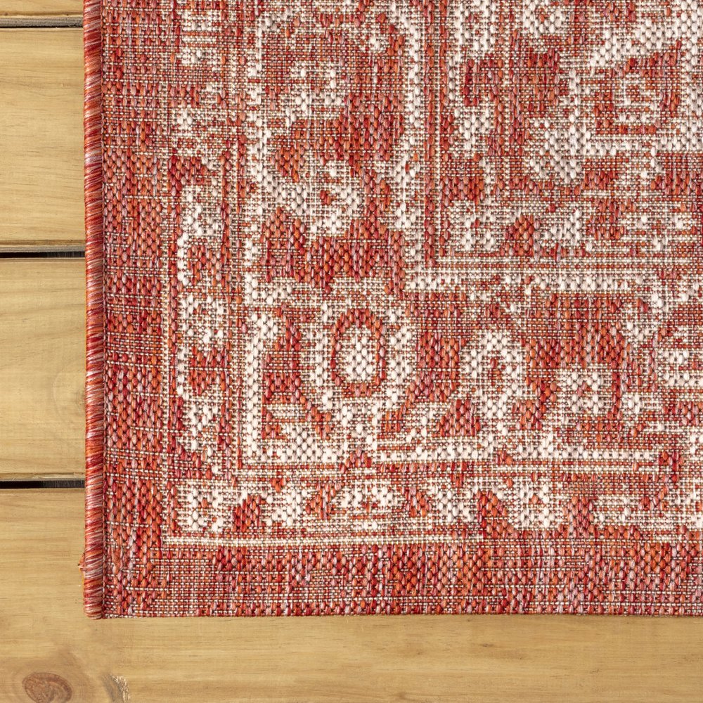 8' Red And Taupe Medallion Indoor Outdoor Runner Rug HomeRoots
