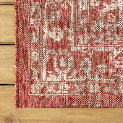 8' Red And Taupe Medallion Indoor Outdoor Runner Rug HomeRoots