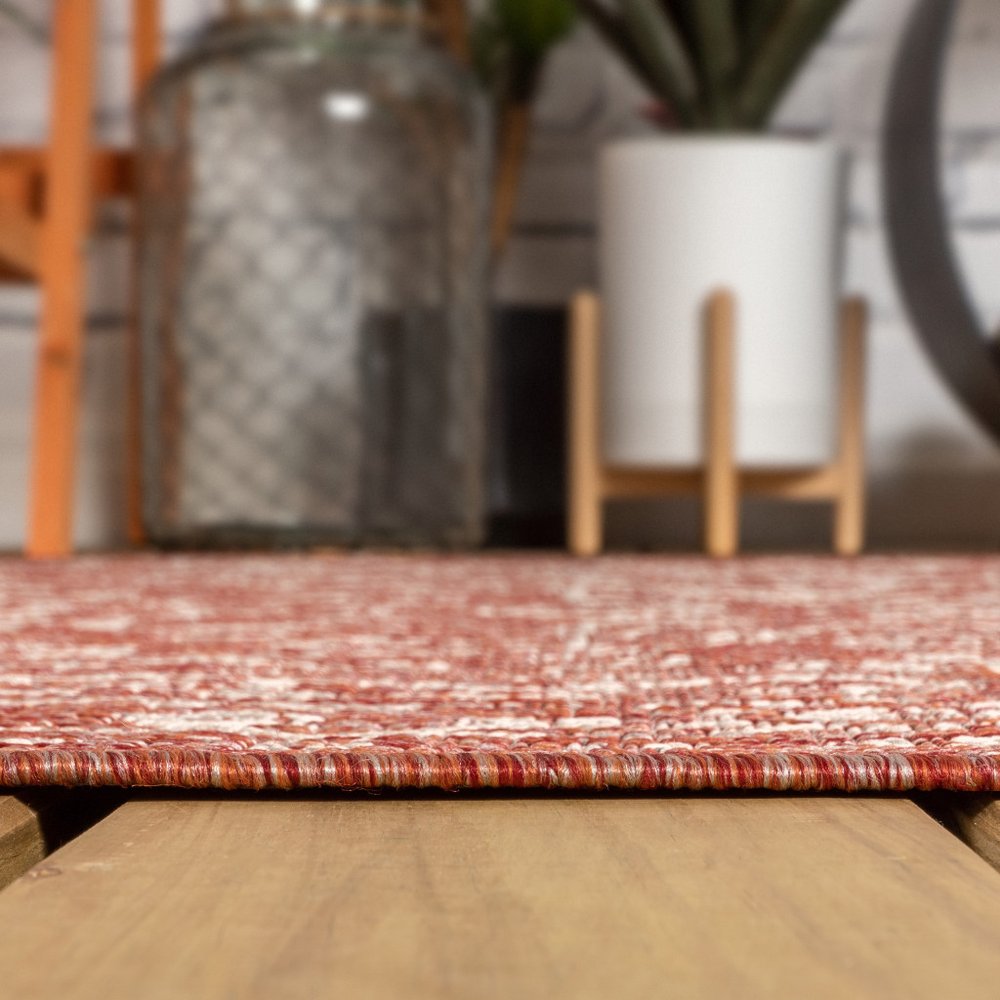 8' Red And Taupe Medallion Indoor Outdoor Runner Rug HomeRoots