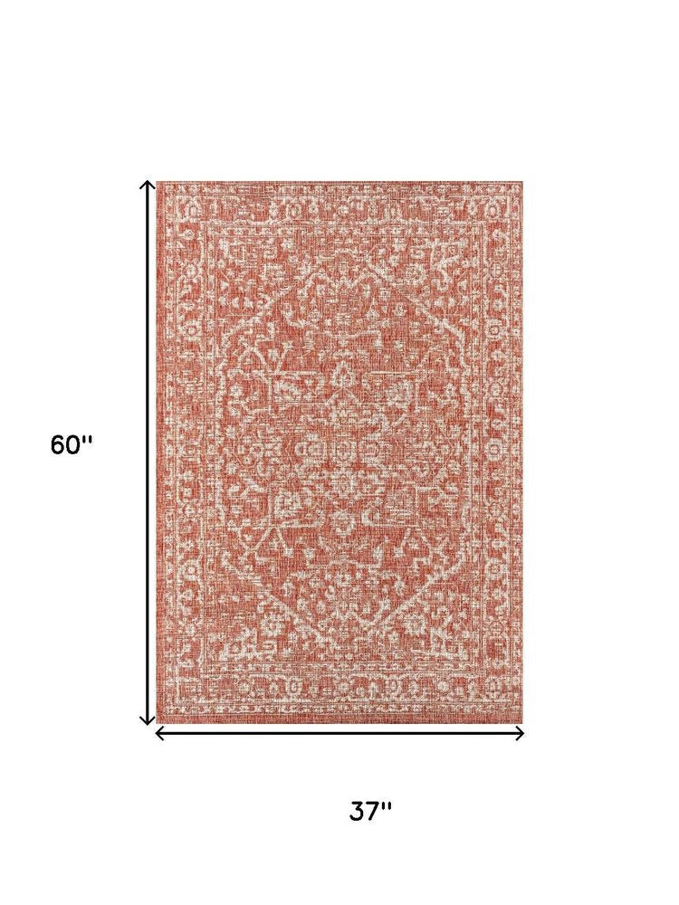 3' X 5' Red And Taupe Medallion Indoor Outdoor Area Rug HomeRoots