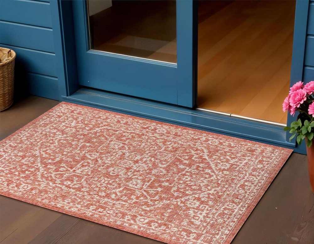 3' X 5' Red And Taupe Medallion Indoor Outdoor Area Rug HomeRoots
