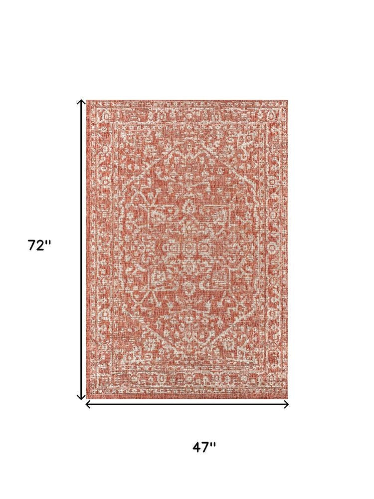4' X 6' Red And Taupe Medallion Indoor Outdoor Area Rug HomeRoots