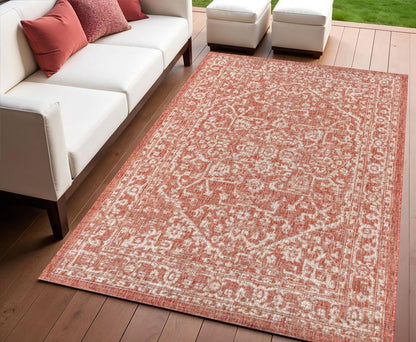4' X 6' Red And Taupe Medallion Indoor Outdoor Area Rug HomeRoots
