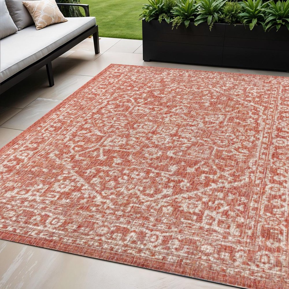 5' X 8' Red And Taupe Medallion Indoor Outdoor Area Rug HomeRoots