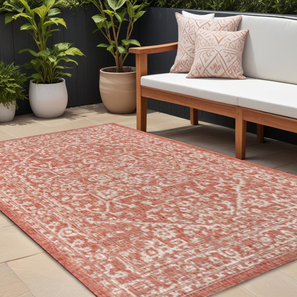 8' X 10' Red And Taupe Medallion Indoor Outdoor Area Rug HomeRoots