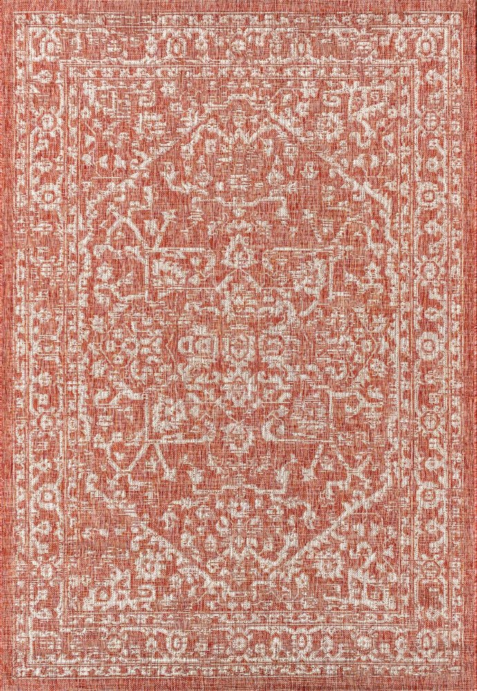 8' X 10' Red And Taupe Medallion Indoor Outdoor Area Rug HomeRoots
