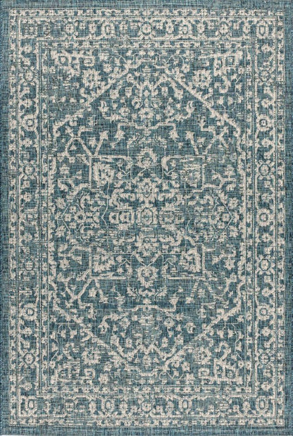 3' X 5' Teal Blue And Gray Medallion Indoor Outdoor Area Rug HomeRoots