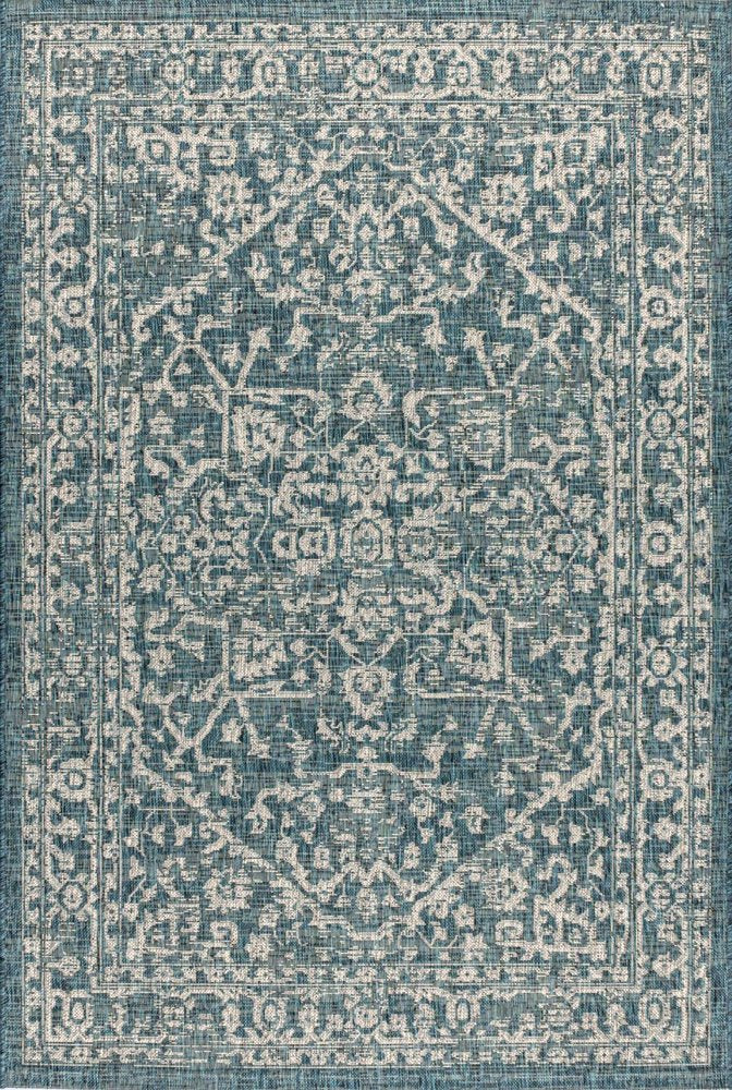 4' X 6' Teal Blue And Gray Medallion Indoor Outdoor Area Rug HomeRoots