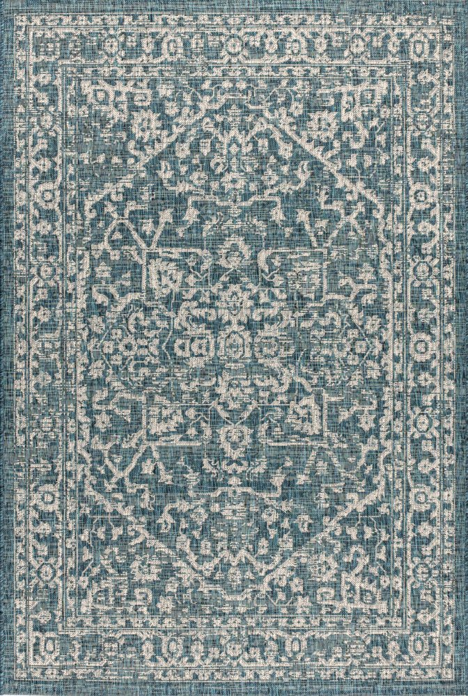 4' X 6' Teal Blue And Gray Medallion Indoor Outdoor Area Rug HomeRoots