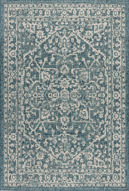 4' X 6' Teal Blue And Gray Medallion Indoor Outdoor Area Rug HomeRoots