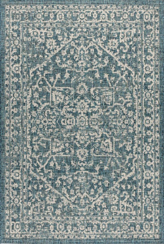 4' X 6' Teal Blue And Gray Medallion Indoor Outdoor Area Rug HomeRoots