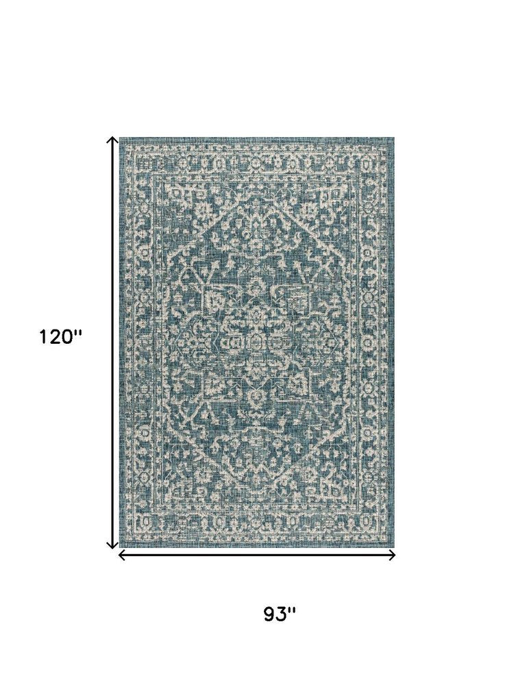 8' X 10' Teal Blue And Gray Medallion Indoor Outdoor Area Rug HomeRoots