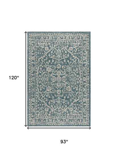 8' X 10' Teal Blue And Gray Medallion Indoor Outdoor Area Rug HomeRoots