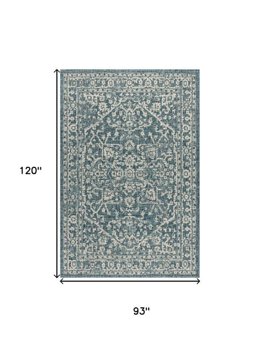 8' X 10' Teal Blue And Gray Medallion Indoor Outdoor Area Rug HomeRoots