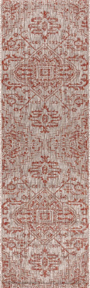 8' Red And Taupe Medallion Indoor Outdoor Runner Rug HomeRoots