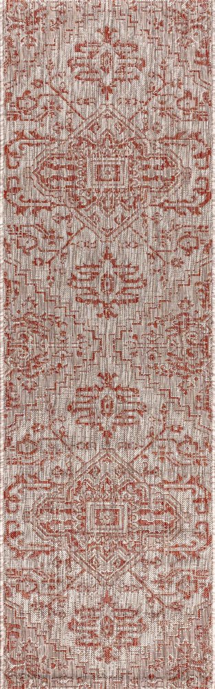 8' Red And Taupe Medallion Indoor Outdoor Runner Rug HomeRoots