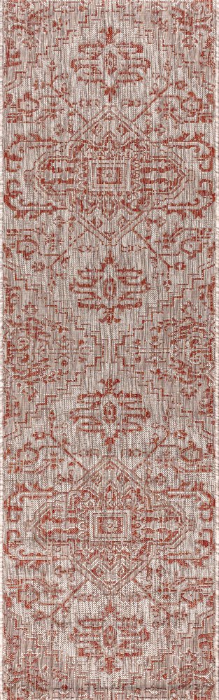 8' Red And Taupe Medallion Indoor Outdoor Runner Rug HomeRoots