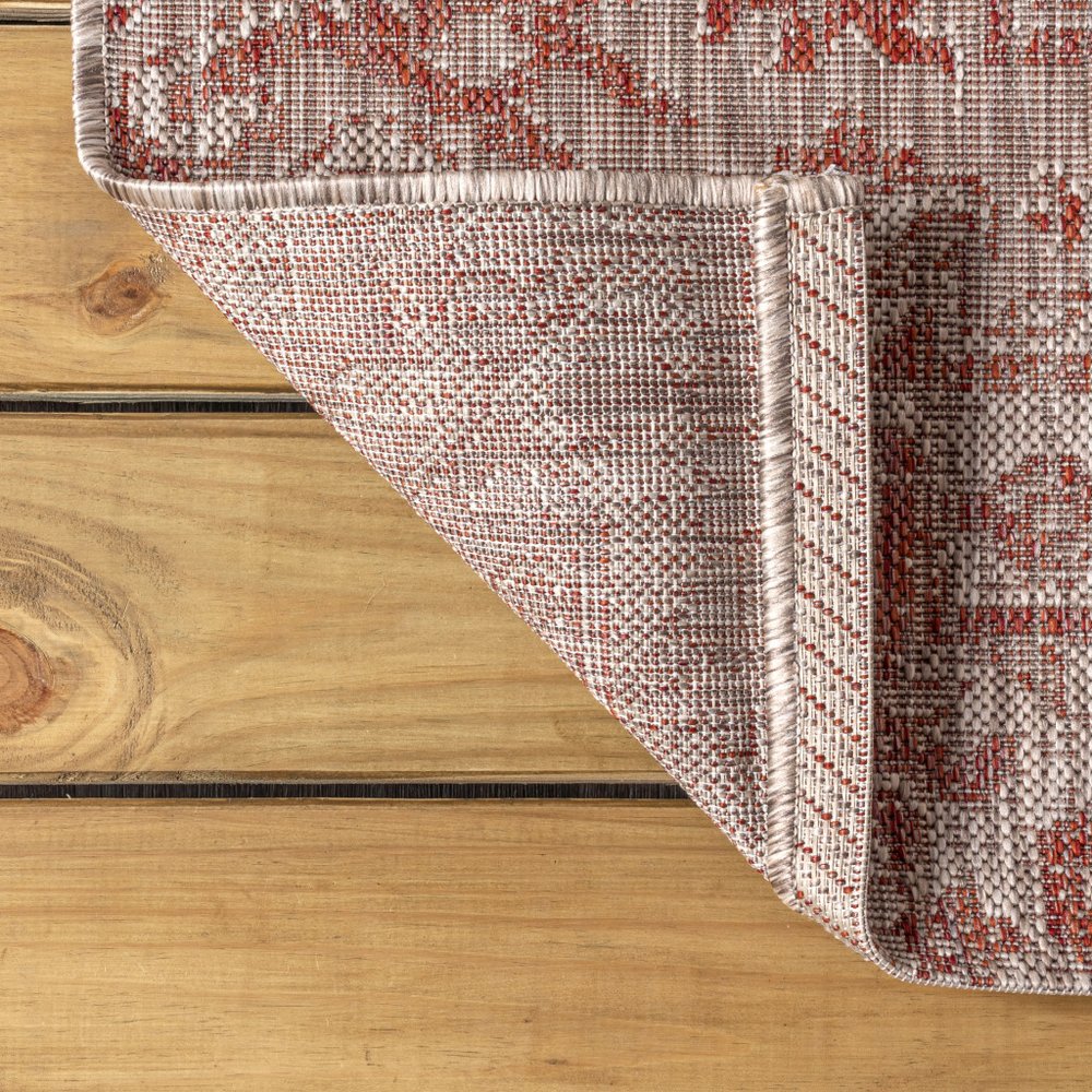 8' Red And Taupe Medallion Indoor Outdoor Runner Rug HomeRoots