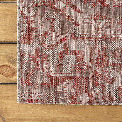 8' Red And Taupe Medallion Indoor Outdoor Runner Rug HomeRoots