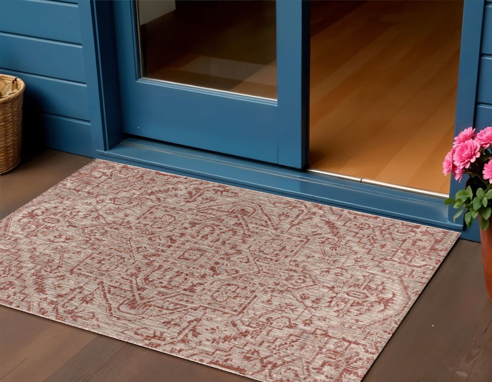 3' X 5' Red And Taupe Medallion Indoor Outdoor Area Rug HomeRoots