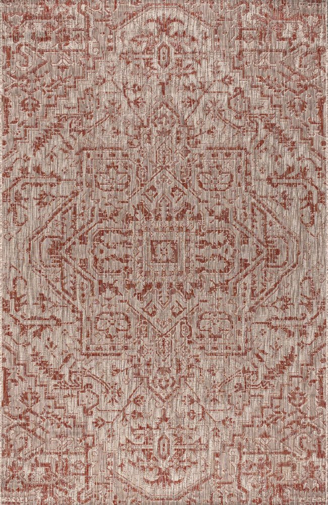 3' X 5' Red And Taupe Medallion Indoor Outdoor Area Rug HomeRoots