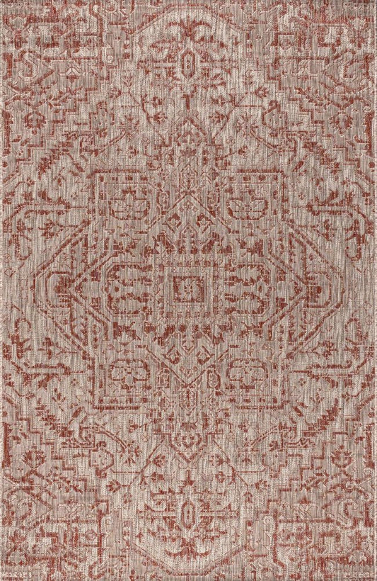 3' X 5' Red And Taupe Medallion Indoor Outdoor Area Rug HomeRoots
