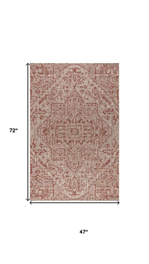 4' X 6' Red And Taupe Medallion Indoor Outdoor Area Rug HomeRoots