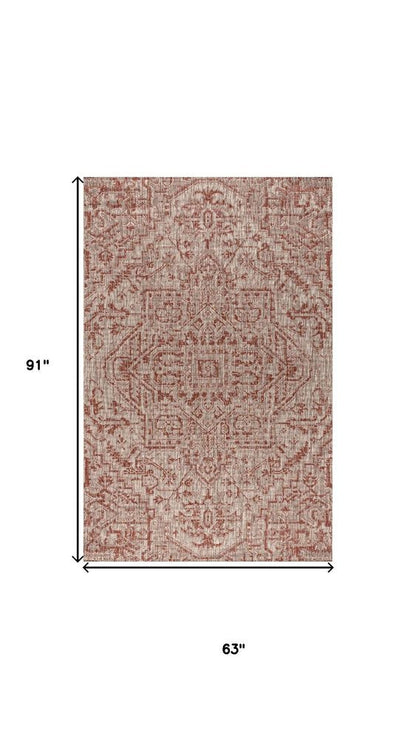5' X 8' Red And Taupe Medallion Indoor Outdoor Area Rug HomeRoots