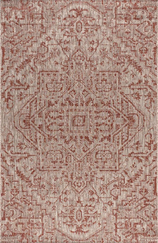 5' X 8' Red And Taupe Medallion Indoor Outdoor Area Rug HomeRoots