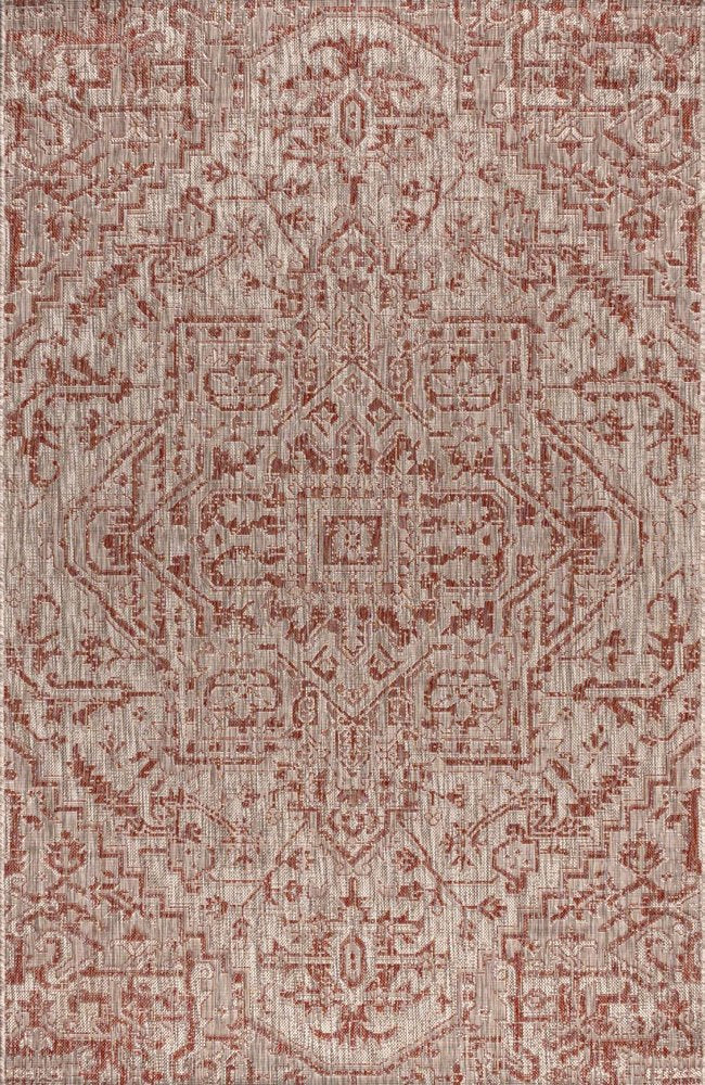 5' X 8' Red And Taupe Medallion Indoor Outdoor Area Rug HomeRoots