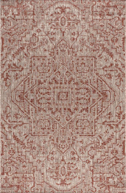 5' X 8' Red And Taupe Medallion Indoor Outdoor Area Rug HomeRoots