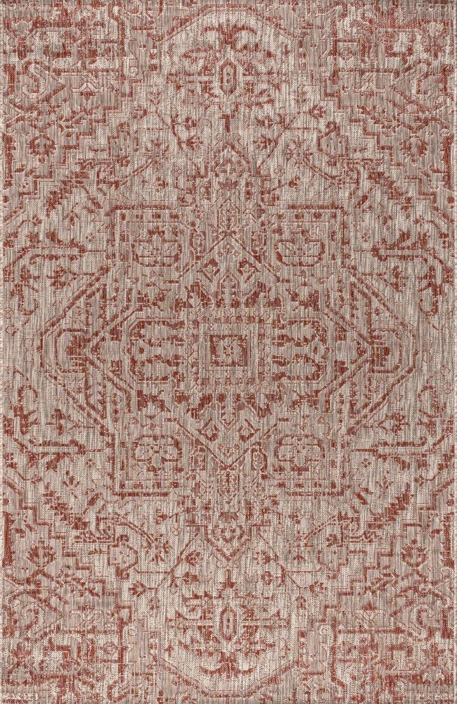 5' X 8' Red And Taupe Medallion Indoor Outdoor Area Rug HomeRoots