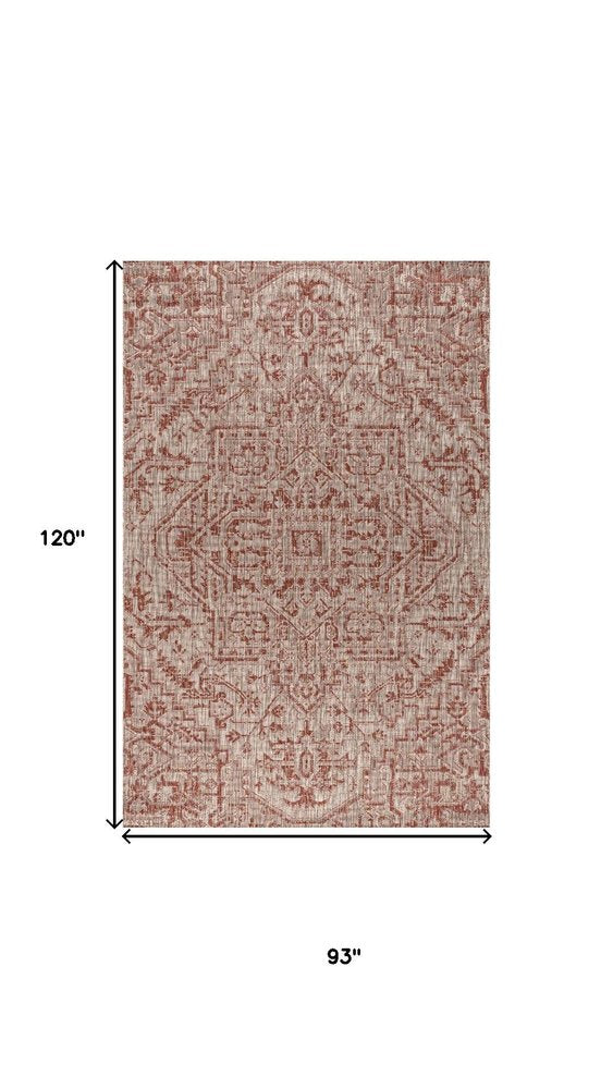 8' X 10' Red And Taupe Medallion Indoor Outdoor Area Rug HomeRoots