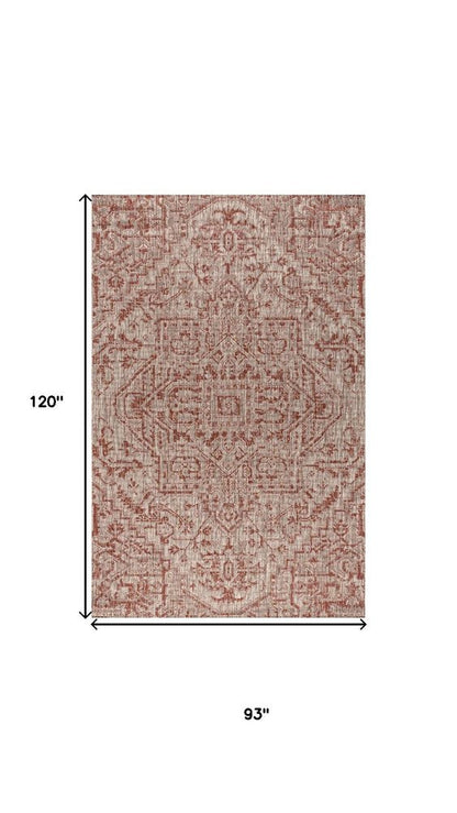 8' X 10' Red And Taupe Medallion Indoor Outdoor Area Rug HomeRoots