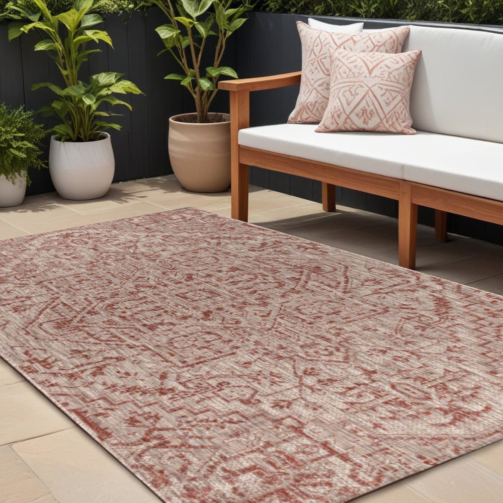 8' X 10' Red And Taupe Medallion Indoor Outdoor Area Rug HomeRoots