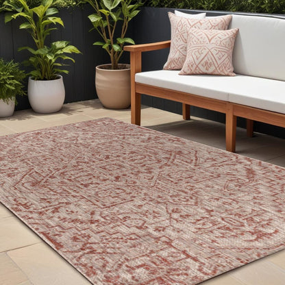 8' X 10' Red And Taupe Medallion Indoor Outdoor Area Rug HomeRoots