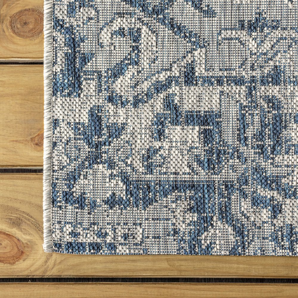 8' Navy Blue And Gray Medallion Indoor Outdoor Runner Rug HomeRoots