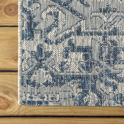 8' Navy Blue And Gray Medallion Indoor Outdoor Runner Rug HomeRoots