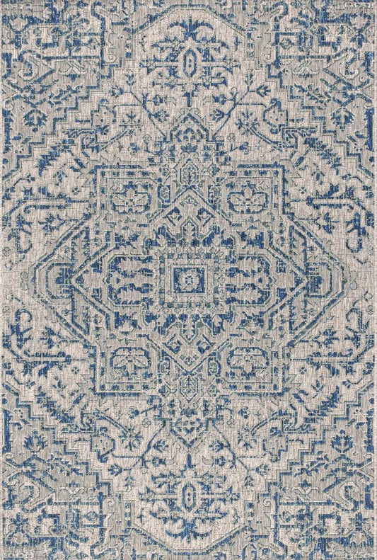 3' X 5' Navy Blue And Gray Medallion Indoor Outdoor Area Rug HomeRoots