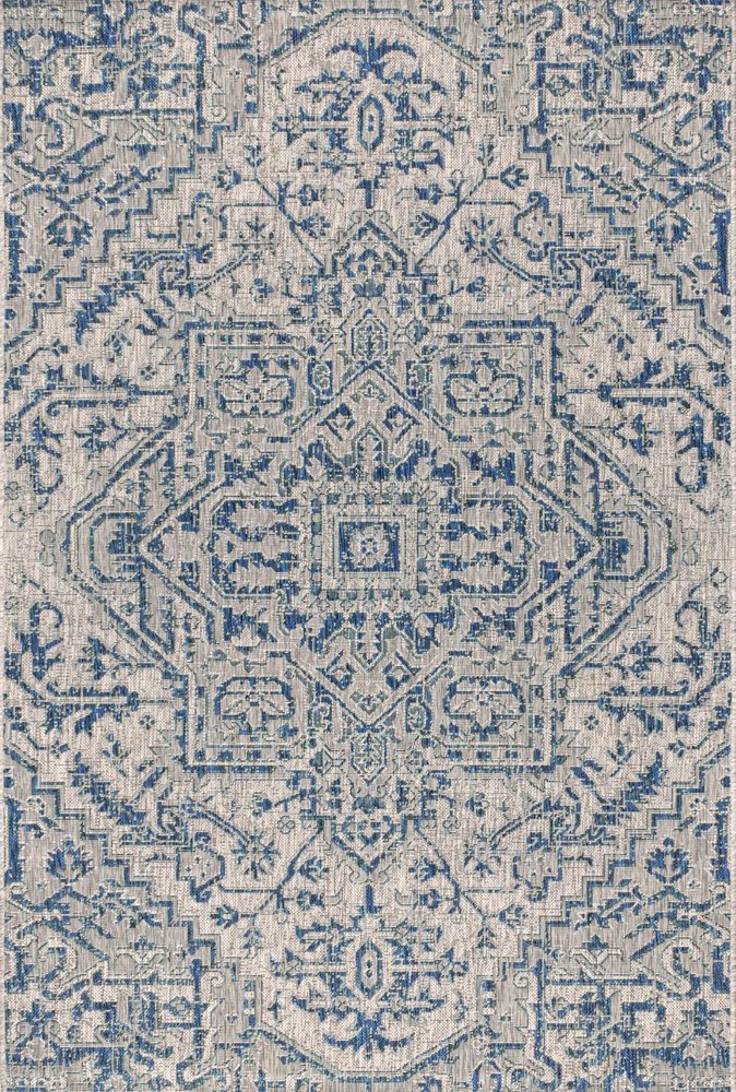 3' X 5' Navy Blue And Gray Medallion Indoor Outdoor Area Rug HomeRoots
