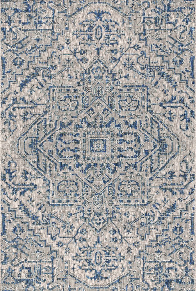 3' X 5' Navy Blue And Gray Medallion Indoor Outdoor Area Rug HomeRoots
