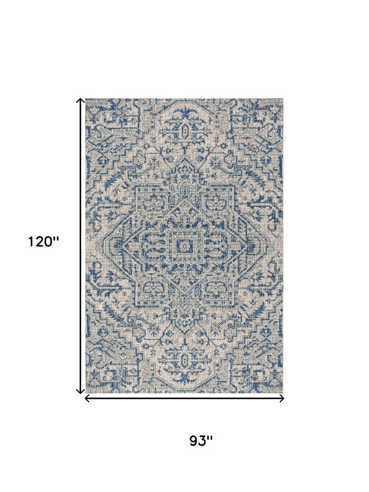 8' X 10' Navy Blue And Gray Medallion Indoor Outdoor Area Rug HomeRoots